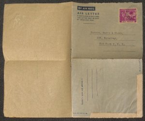 GAMBIA H&G F2 AEROGRAMME STATIONERY MARKS & CLERK BATHURST TO USA 1951