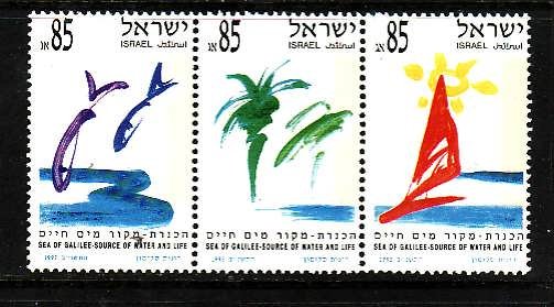 Israel-Sc#1106a -unused NH set-Sea of Galilee-Trees-Sailboat-Fish-1992-