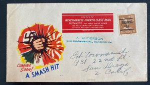 1940s Reading PA USA patriotic cover To San Diego CA A smash Hit