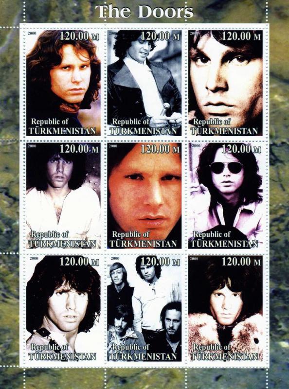 Turkmenistan 2000 THE DOORS American Rock Band Sheet (9) Perforated Mint (NH)