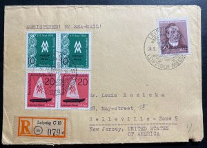 1956 Leipzig East Germany DDR Seamail Registered Cover To Belleville NJ USA