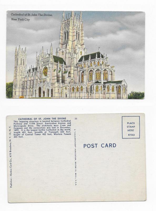 POSTCARD,CATHEDRAL OF ST. JOHN THE DIVINE, NEW YORK CITY #POST13