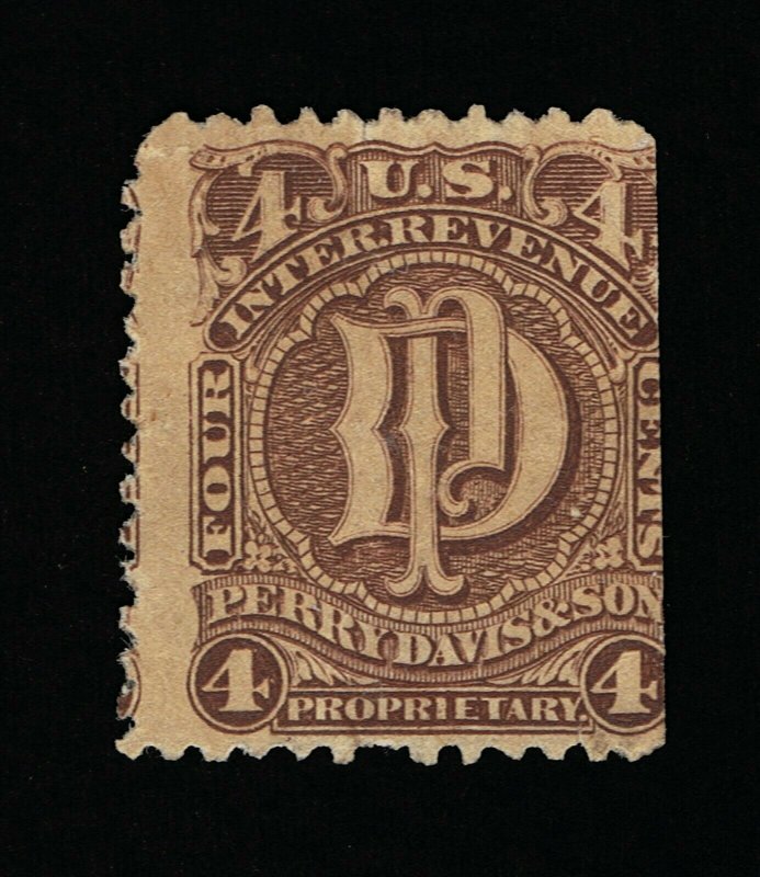 OUTSTANDING #RS81a PRIVATE DIE PERRY DAVIS MEDICINE PRINTED ON OLD PAPER #14409