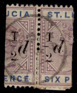 ST. LUCIA QV SG54, ½d on half 6d dull mauve & blue, FINE USED. joined pair