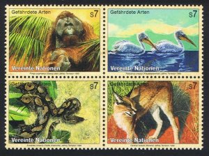 UN Vienna Birds Orang-utan Pelican Snake Block of 4 1999 MNH SC#256a