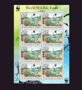 Stamps. WWF , Animals, Djibouti 1 sheet 8 stamps perforated