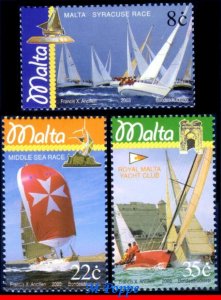 1136-38 MALTA 2003 SAILING, SPORTS, SAILBOATS, MI# 1302-1304, SET MNH