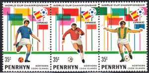 Penrhyn 1981 MH Sc #182 Strip 35c Soccer Players World Cup 82