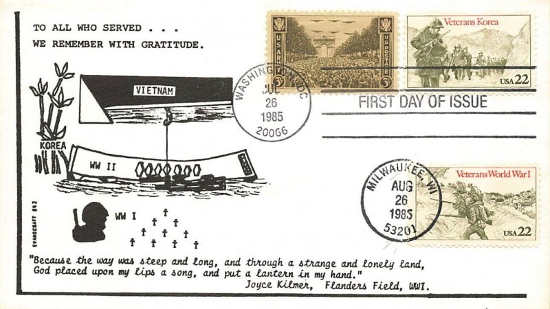 2152 & 2154 KOREA & WWI VETERANS DUAL FDC - Evanscraft