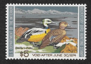 United States Scott RW40 MNHOG - 1973 $5 Steller's Eider - CV $22.50