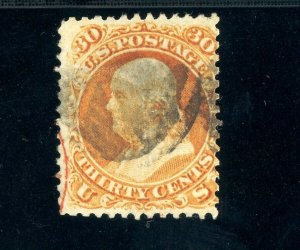 USAstamps Used FVF US Serie of 1867 Franklin Scott 100 +Red Cancel SCV $1120 