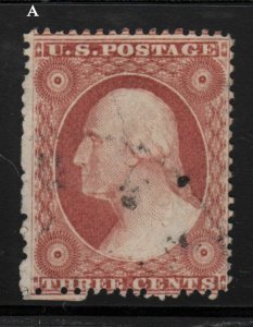 1857 Washington Sc 25 used single 3c rose Type I, Scott CV $180 (A