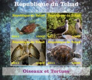 Chad 2011 BIRDS & TORTOISES Sheet (4) Perforated Mint (NH)