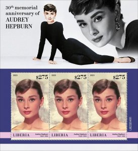 2023/04 - LIBERIA  - AUDREY HEPBURN          3V    MNH **