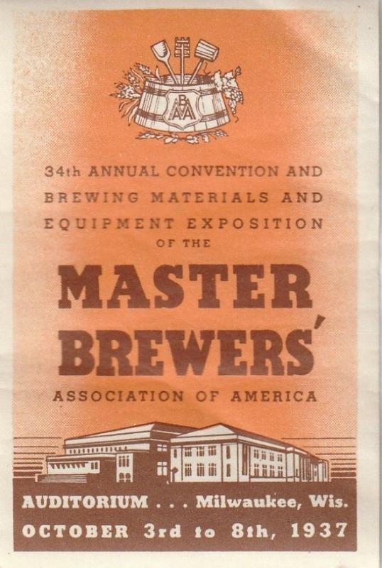 Great Master Brewers Association of America Large Poster Stamp. Milwaukee 1937