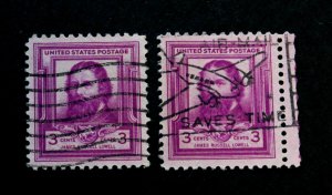 US #866 Used Lot of 2 James Russell Lowell 1940 Famous Americans