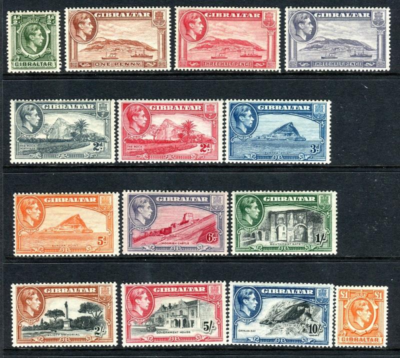 GIBRALTAR-1938-51  A mounted mint set to £1 Sg 121-131