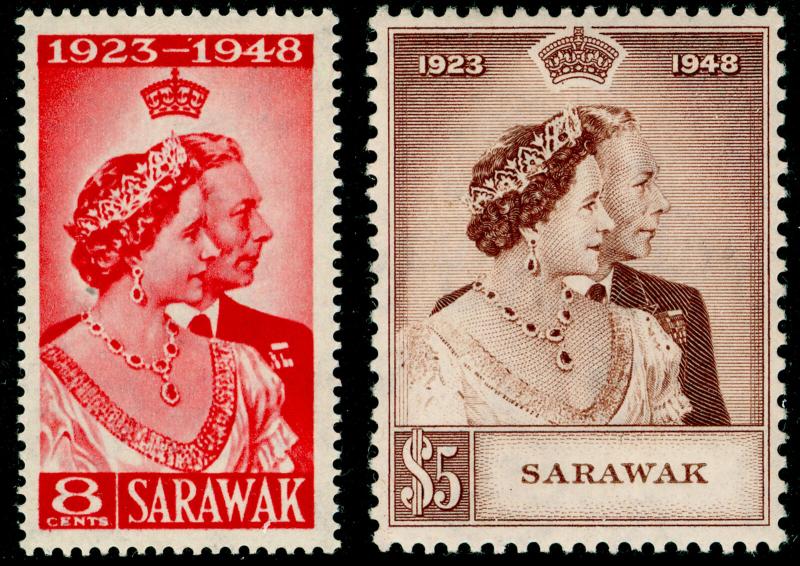 SARAWAK SG165-166, ROYAL SILVER WEDDING set, NH MINT. Cat £48. 