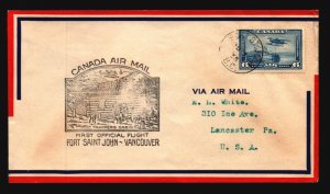 Canada 1938 FFC - Ft St John to Vancouver - L2991 