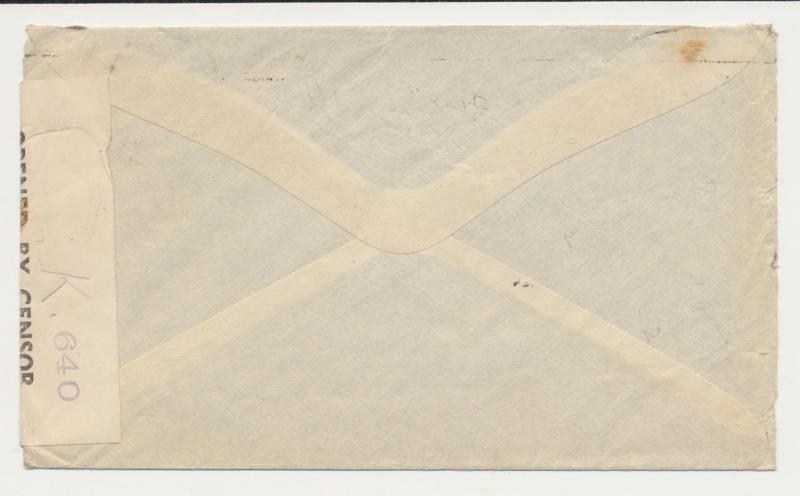 KUT -USA 1939 EARLY CENSOR COVER, TAPE 1b, H/S K640 ((UNRECORDED WITH PREFIX) 