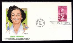 US 1932 Babe Zaharias Fleetwood U/A FDC