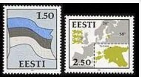 Estonia Estland 1991 The restoration of independence Flag and map of Estonia