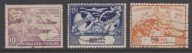 Penang 1949 UPU 3 Values Sc#23-25 Used