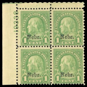 United States, 1910-30 #669 Cat$80, 1929 1c green, plate block of four, never...