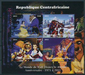 Disney Stamps Central African Rep 2011 MNH Beauty & Beast Belle Cartoons 4v M/S