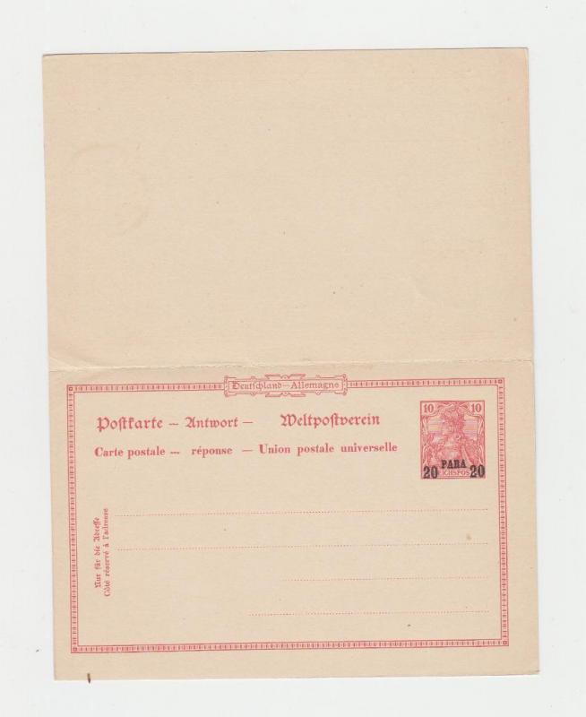 GERMAN OFFICES IN TURKEY 1902 20pa REPLY PAID CARD TO STUTTGART (SEE BELOW)