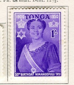 TONGA; 1950 early Queen Salote Anniversary issue Mint hinged 1s. value