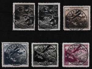 Liechtenstein 1930 First Airmails Complete (6) Scott C1-C6 Zum. F1-F6 XF/(O)