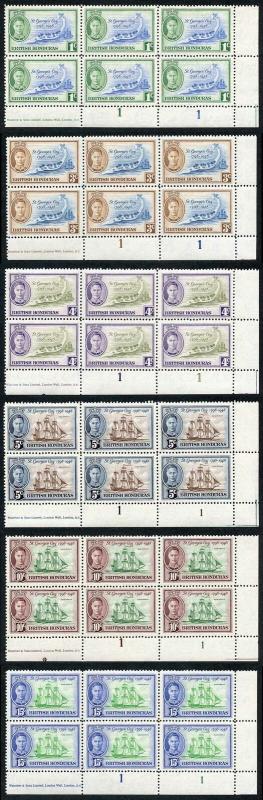 British Honduras SG166/71 KGVI 1949 Set of 6 in U/M Plate Blocks of SIX