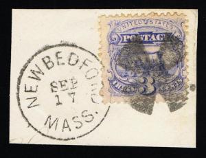 GENUINE SCOTT #114 USED G-GRILL TIED TO PIECE NEW BEDFORD, MASS SEPT 17 CANCEL