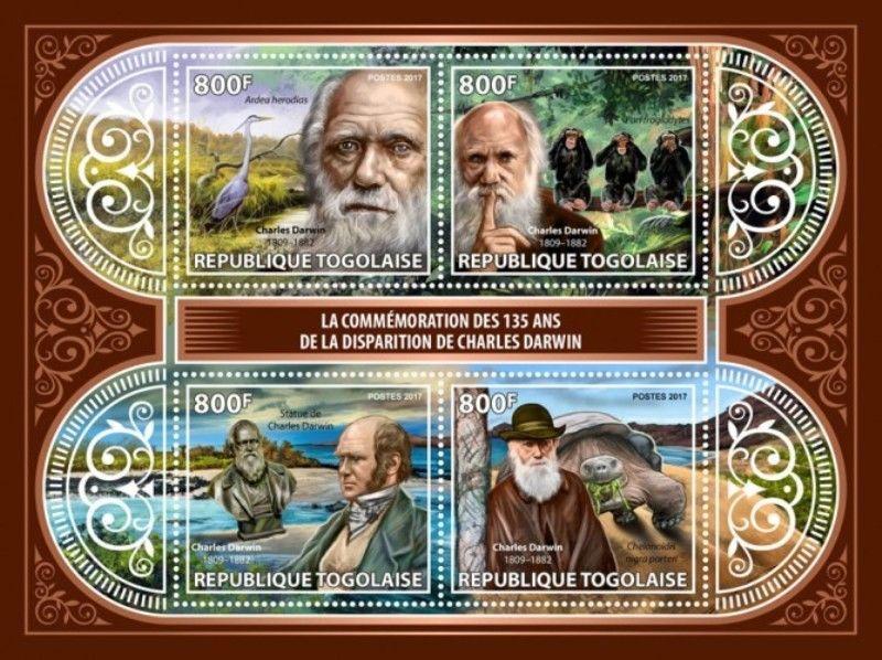 Togo - 2017 Charles Darwin - 4 Stamp Sheet - TG17422a