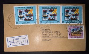 1992 State of Qatar Registered Cover Doha to Frankfurt Germany