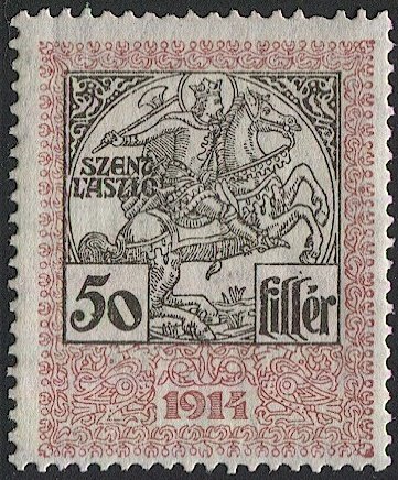 HUNGARY 1914 Barefoot 349, 50f MNH VF Revenue, St Laszic on horse