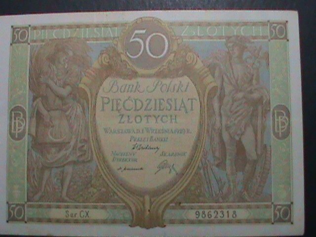 POLAND-1929-BANK POLSKI-ANTIQUE OVER 94 YEARS  UNC LARGE SIZE-BANK NOTE VF