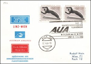 Austria Austrian Airlines Salzburg to Linz 1964 1st Flight Cover