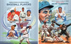 Baseball Africa Sports Robinson Mays Bankhead Paige Doby Uganda MNH stamp set