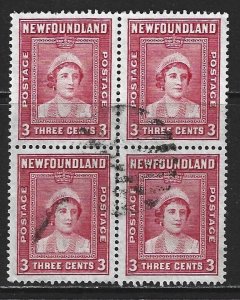 NEWFOUNDLAND - #246 - 3c QUEEN ELIZABETH USED BLOCK OF 4