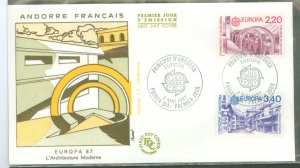 Andorra (French) 352-3 1987 Europa (set of two) Modern Architecture on an unaddressed cacheted FDC