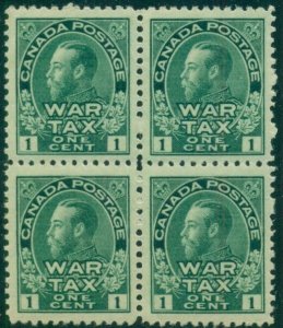CANADA #MR1 1¢ War Tax Stamp, Block of 4, og, NH, VF