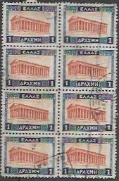 Greece used stamps #366 Block of 8 Temple  1933. Nice