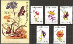 Sao Tome and Principe 1993 Butterflies set of 5 + S/S Used / CTO