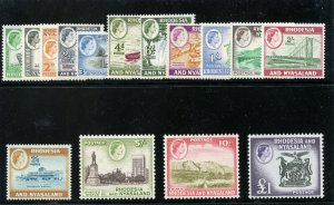 Rhodesia & Nyasaland 1959 QEII Definitive set complete MNH. SG 18-31. Sc 158-171