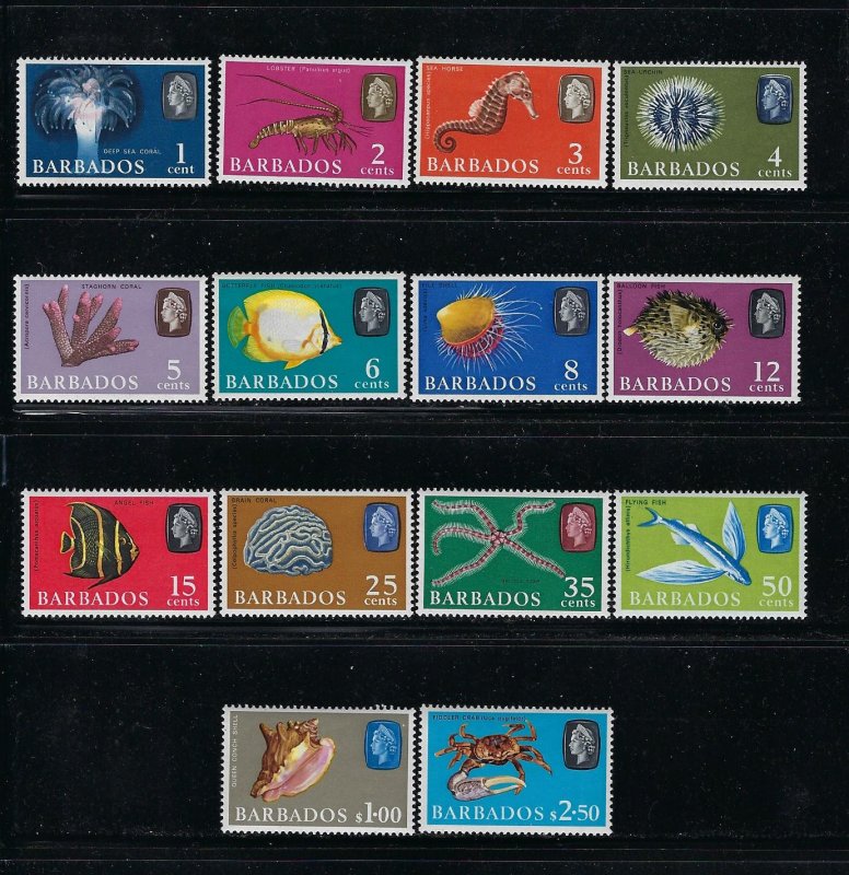 BARBADOS SCOTT #267-280 QEII 1965  SET- (WMK 314 UPRIGHT) MINT  NEVER HINGED