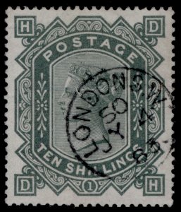 GB QV SG135 SCARCE 10s greenish grey WMK ANCHOR WHITE PAPER VFU Cat £4000 CDS DH