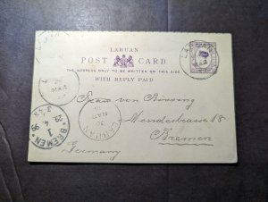 1899 British Labuan Folded Postcard Cover to Bremen Germany