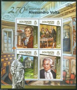 SOLOMON ISLANDS 2015 ALESSANDRO VOLTA 270TH BIRTH ANNIVERSARY SHEET OF FOUR